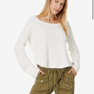 NWT We The Free Swinging Cable Cuff Ivory Textured Top Sz Large
